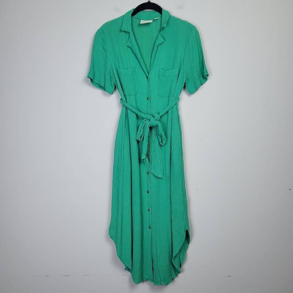 Maeve Green Button-Front Midi Shirt Dress